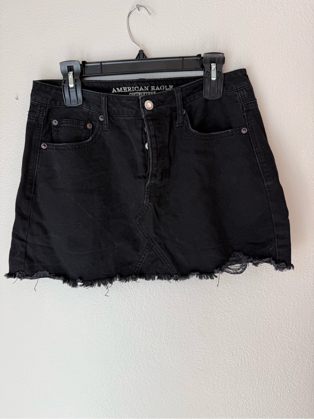 American Eagle Outfitters Black Frayed Hem Denim Mini Skirt